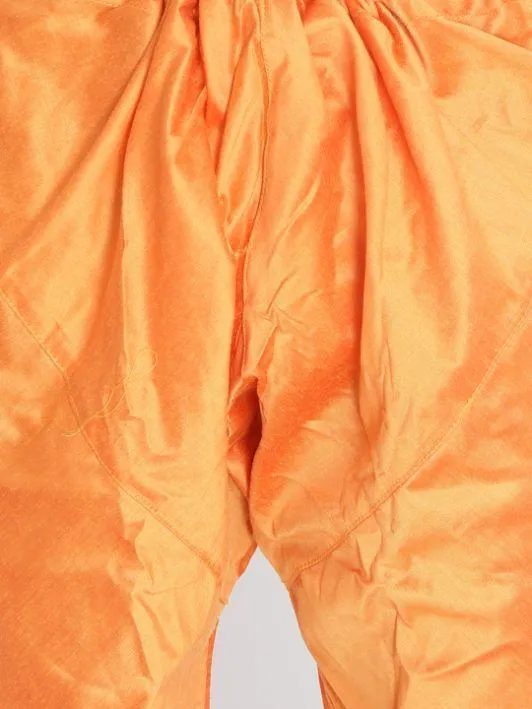 Jashvi Men's Orange Cotton Silk Blend Kurta and Churidar Set