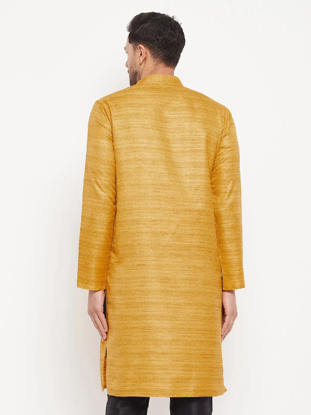 Jashvi Men's Yellow Matka Silk Kurta