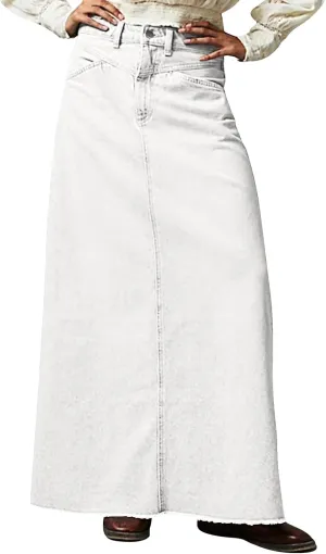 Jean Skirts for Women Denim Casual Y2k High Waisted Skirts Vintage Frayed Raw Hem Long Denim Skirt with Pockets