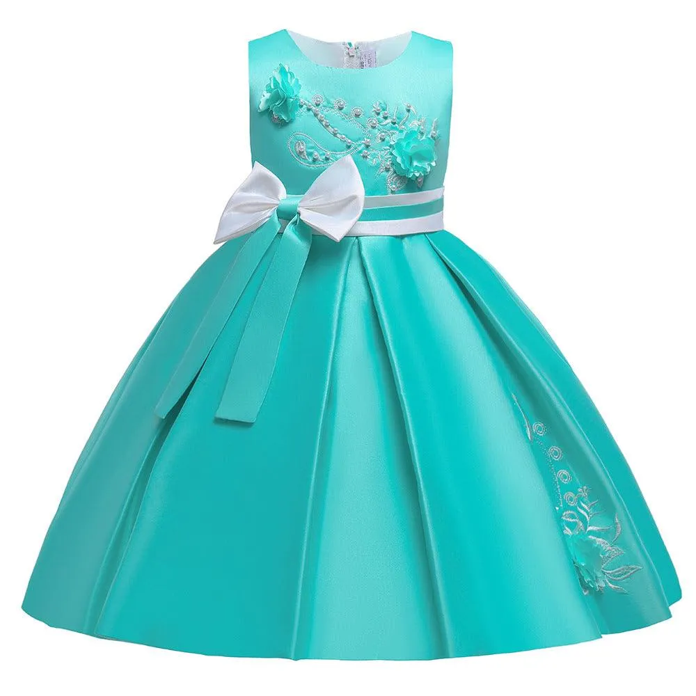 Kids Girls Bow Embroidered Pengpeng Skirt Children's Dress Wholesale Girls Dresses