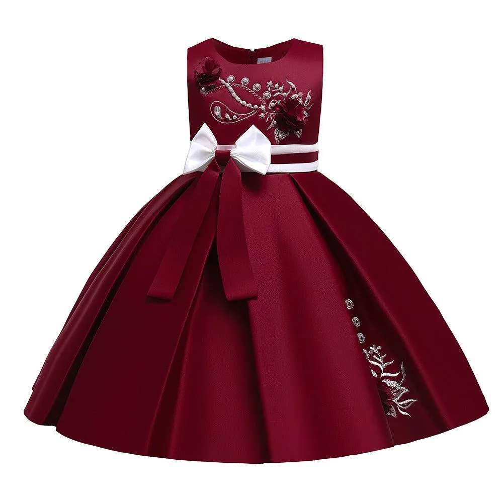 Kids Girls Bow Embroidered Pengpeng Skirt Children's Dress Wholesale Girls Dresses