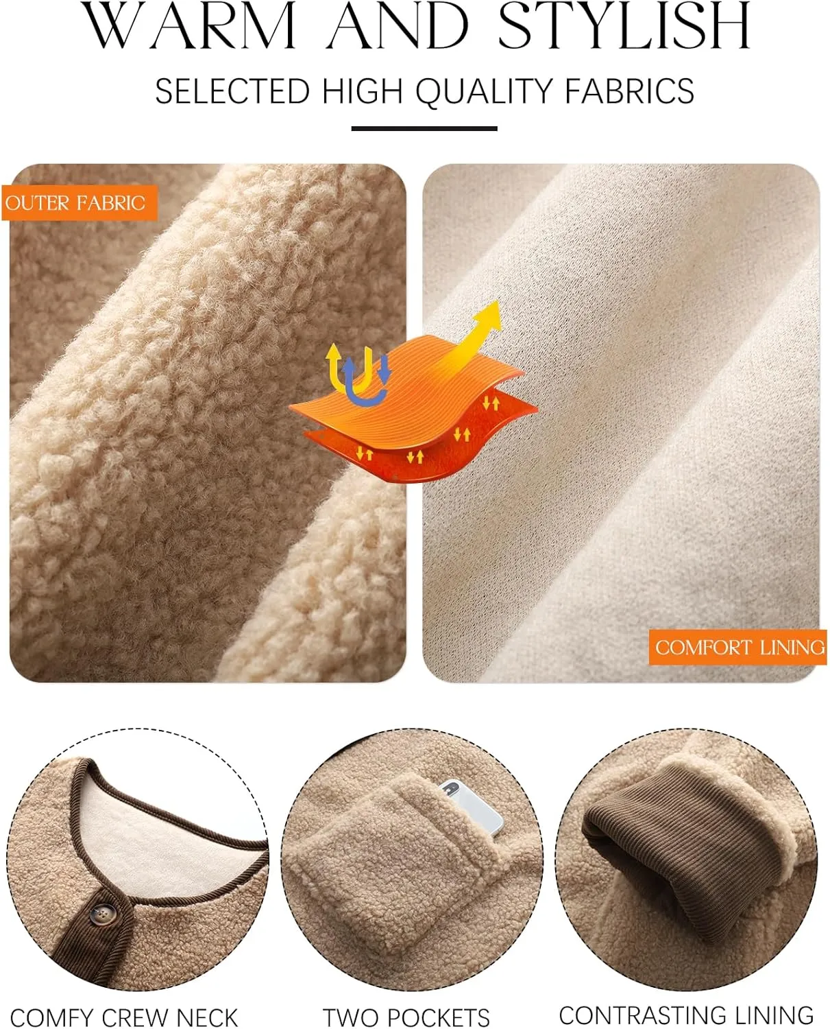 Kissonic Womens Fuzzy Sherpa Fleece Jackets Button Down Long Sleeve Corduroy Patchwork Outwear with Pockets