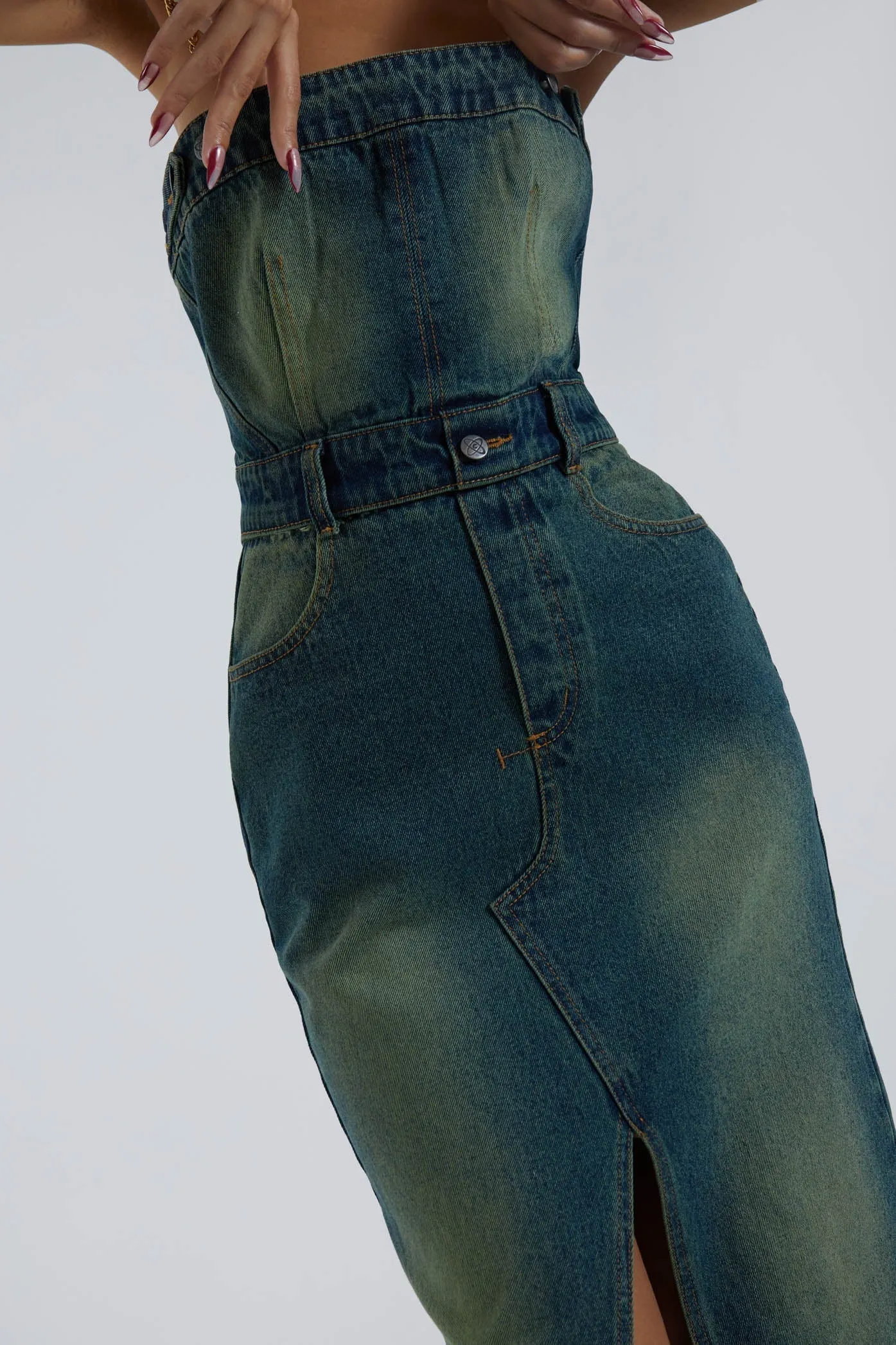 Liberty 2 In 1 Detachable Denim Blue Midi Dress