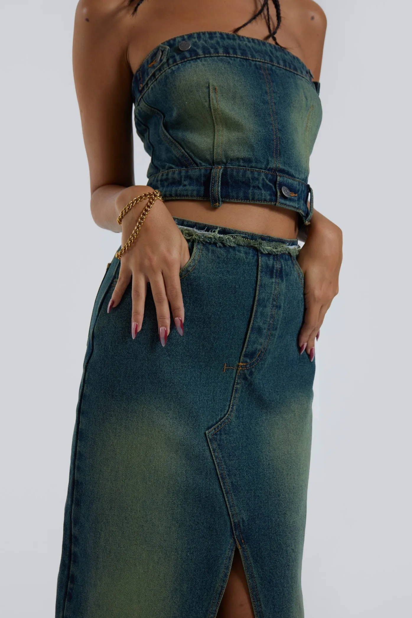 Liberty 2 In 1 Detachable Denim Blue Midi Dress