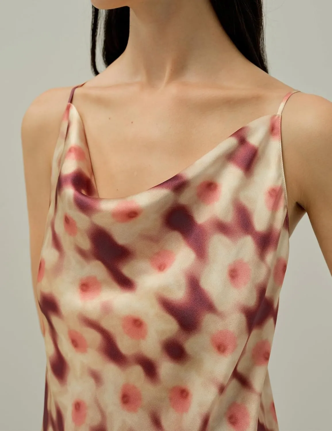 LilySilk Daffodil Print Silk Slip Dress Made with Liberty Fabric Floral Print Cowl Neck Ankle Length Sleeveless Holiday Dress