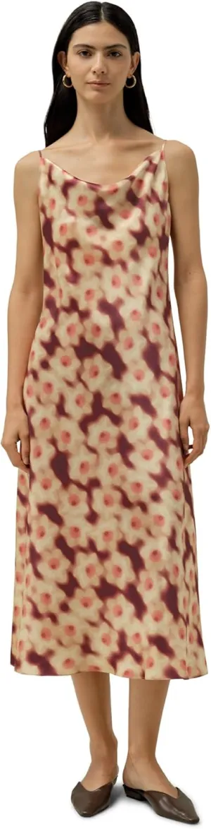LilySilk Daffodil Print Silk Slip Dress Made with Liberty Fabric Floral Print Cowl Neck Ankle Length Sleeveless Holiday Dress