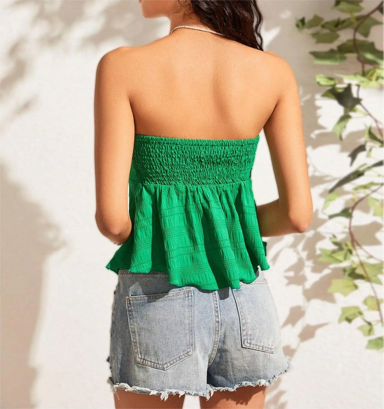 LOFAAC Women Sexy Y2K Strapless Ruffle Hem Tube Top Slim Fit Summer Backless Tie Front Going Out Bandeau Crop Tank Top