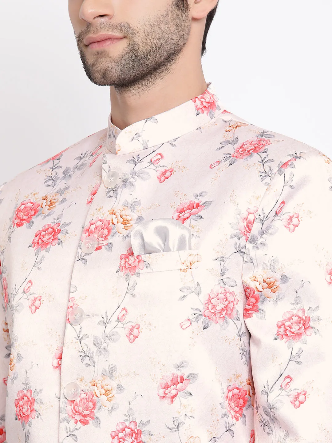 Men's Peach Silk Blend Jodhpuri - Vastramay