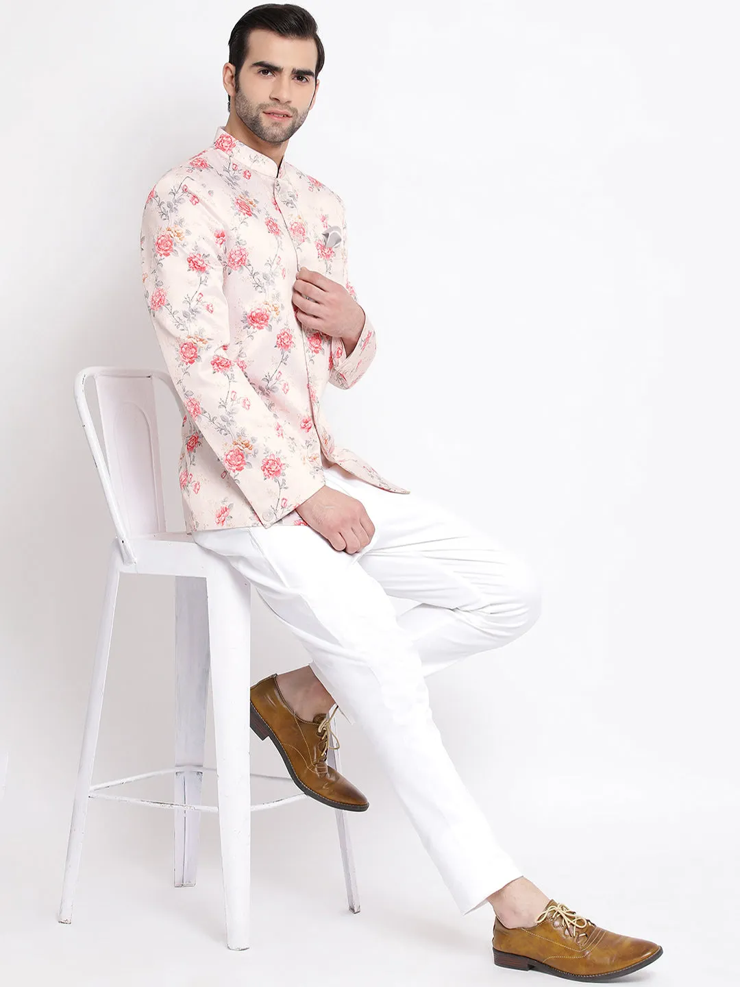 Men's Peach Silk Blend Jodhpuri - Vastramay