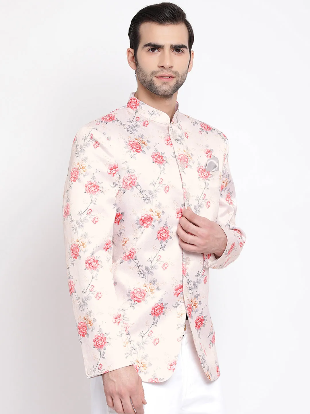 Men's Peach Silk Blend Jodhpuri - Vastramay