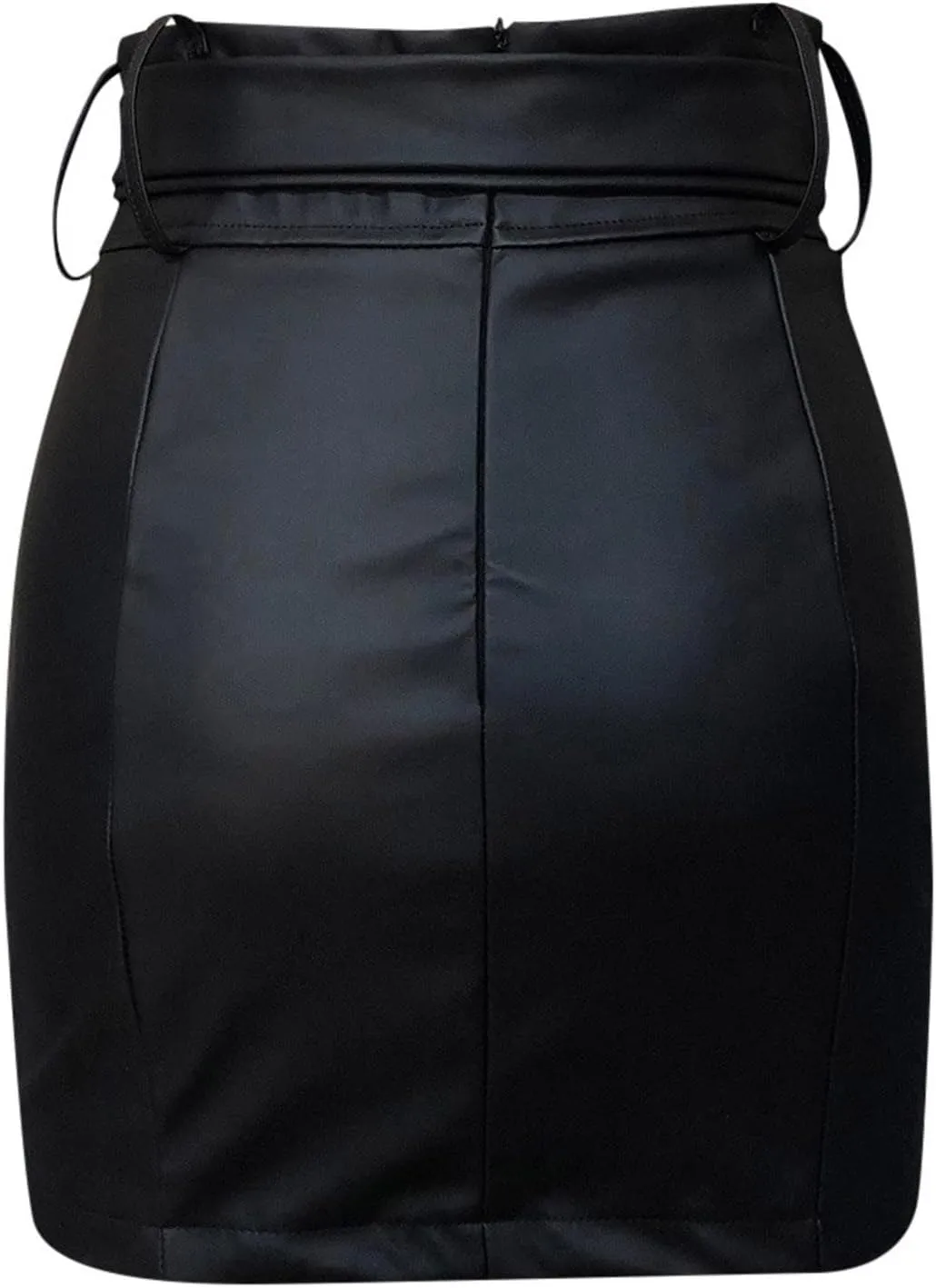Midi Pencil Skirts for Women's Knee Length Faux Leather Skirts with Belt High Waisted Front Slit Pencil Skirt