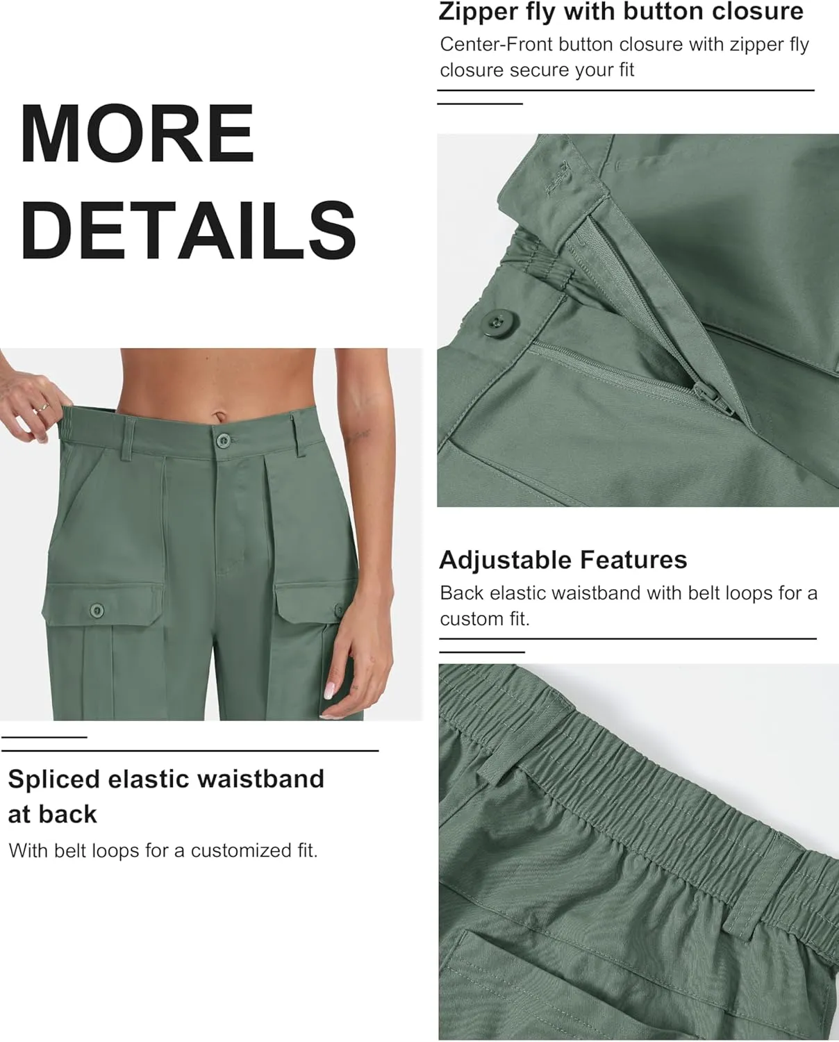 MoFiz Women's Cargo Bermuda Shorts Long Cotton Hiking Twill Chino Shorts Elastic Waist for Summer Casual Golf Travel Outdoor