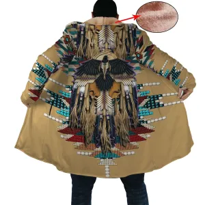 Native Eagle Pattern Horn Button Long Fleece Windbreaker WCS