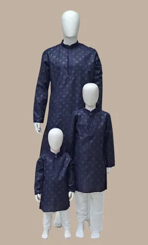 Navy Printed Father & Son Kurta Set