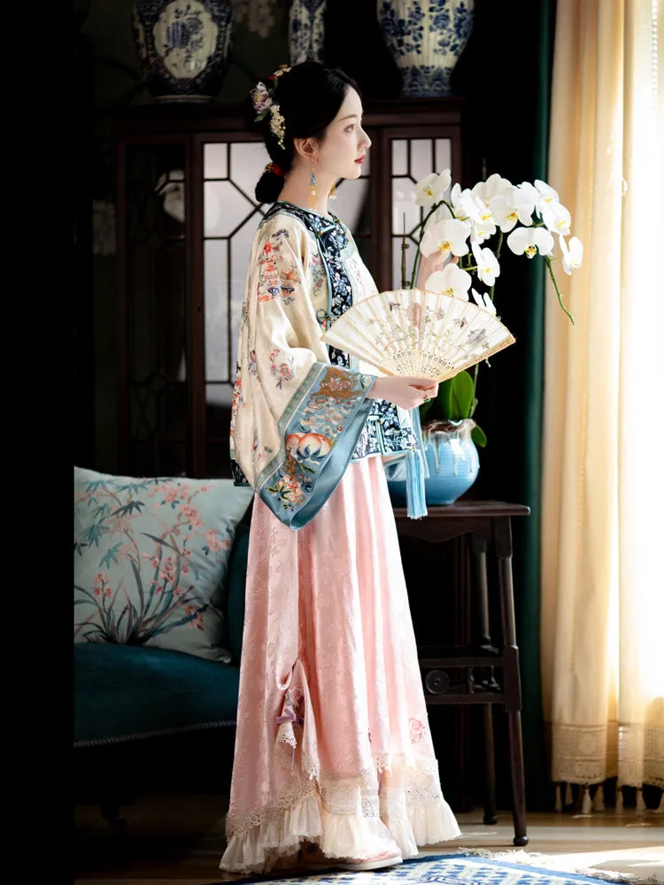 New Chinese-style Beige Han Elements Printed Jacquard Blouse Top with Traditional Frog Closure