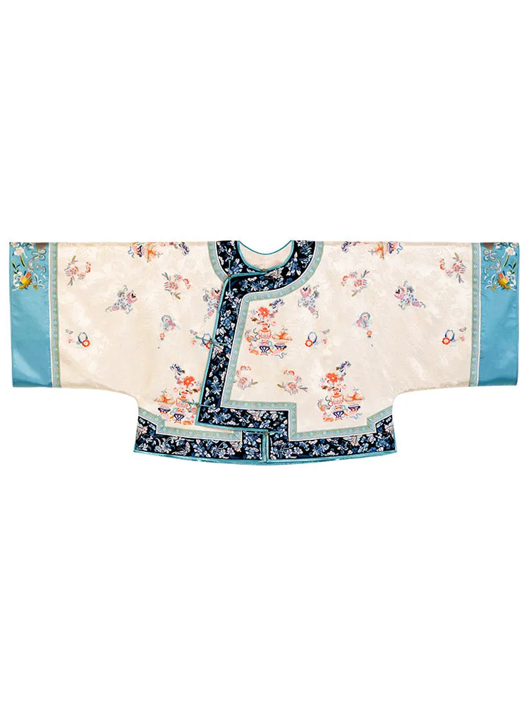 New Chinese-style Beige Han Elements Printed Jacquard Blouse Top with Traditional Frog Closure