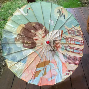 Nylon Parasol - Chinese lady with fan