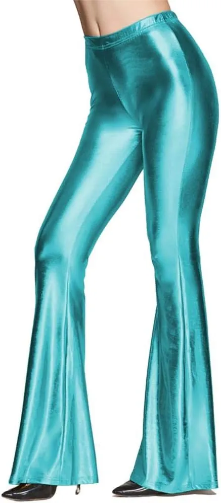 ODIZLI Womens Metallic Leather Slim Fit Bootcut Flared Palazzo Pant Bell-Bottom Trousers