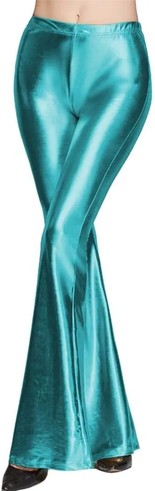 ODIZLI Womens Metallic Leather Slim Fit Bootcut Flared Palazzo Pant Bell-Bottom Trousers