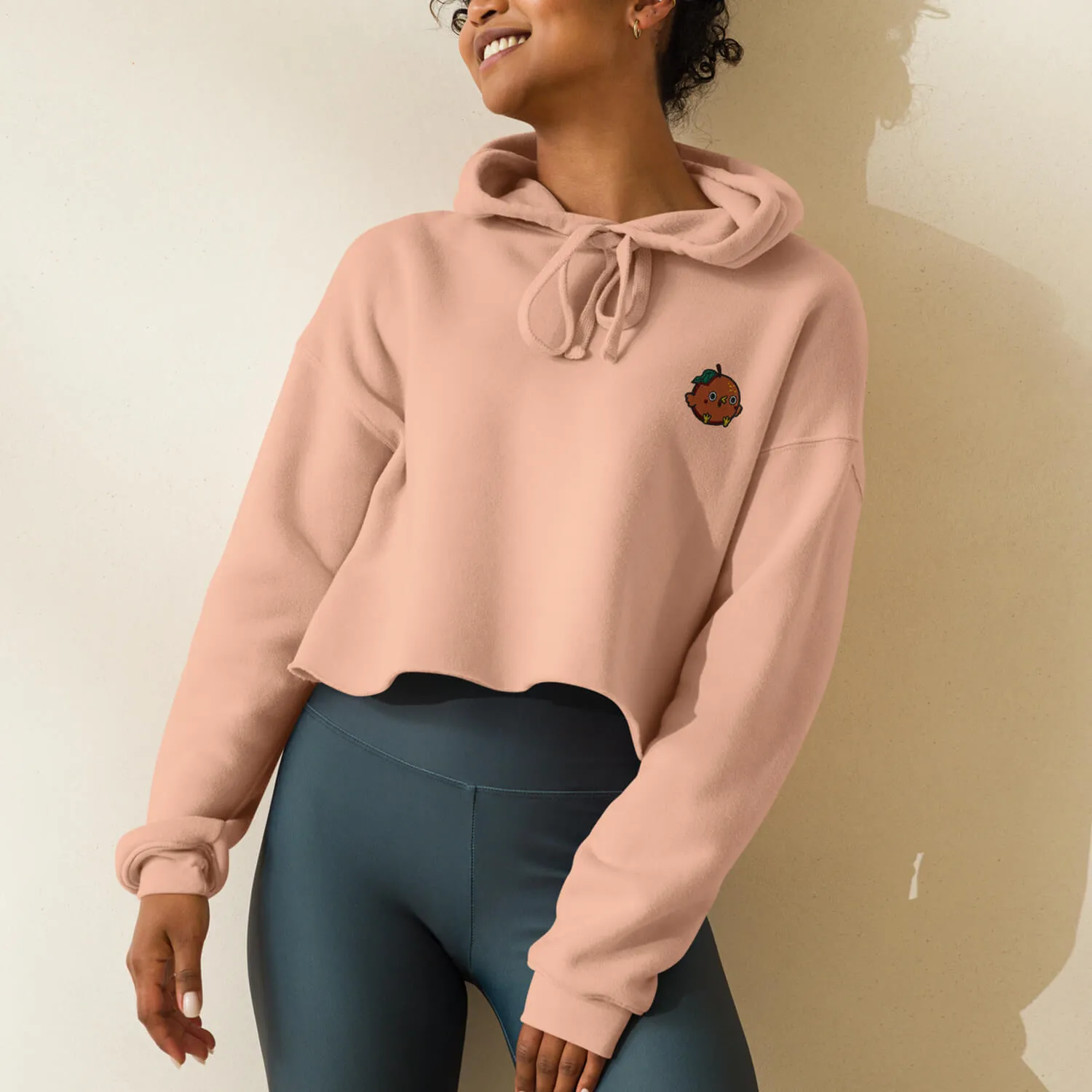 Orange Chicken Embroidered Crop Hoodie