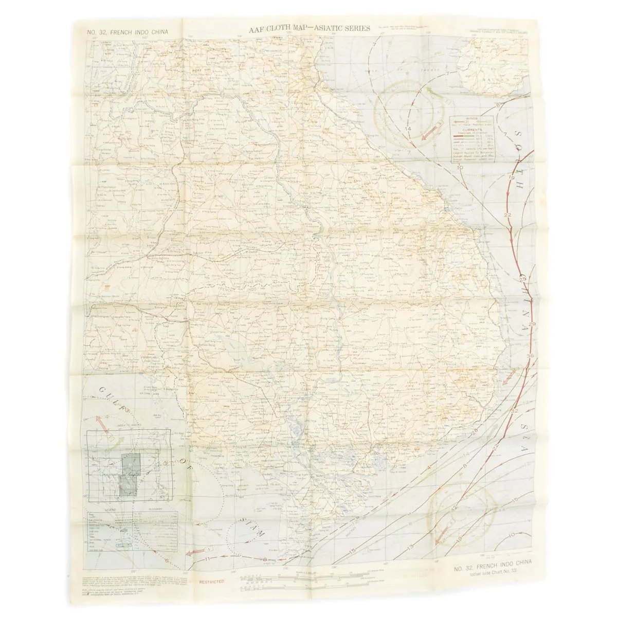 Original U.S. WWII USAAF China Burma India Blood Chit & Asiatic Series Map Survival Set