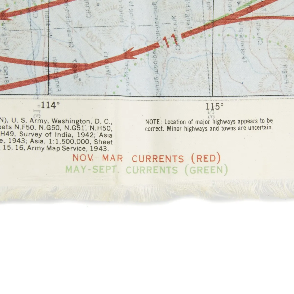Original U.S. WWII USAAF China Burma India Blood Chit & Asiatic Series Map Survival Set