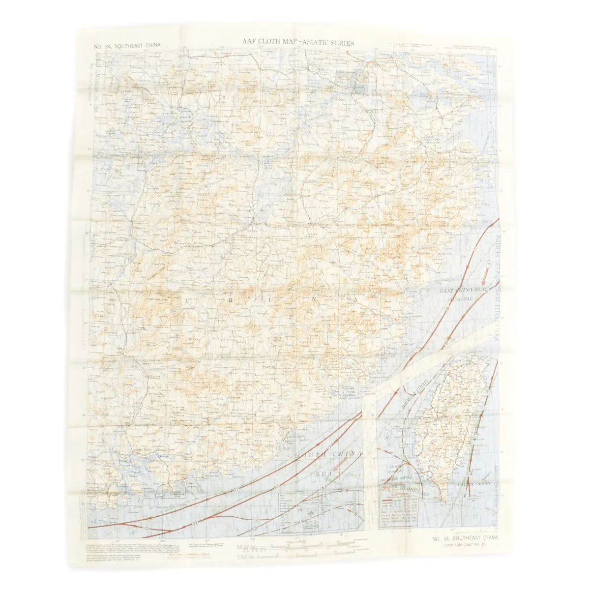 Original U.S. WWII USAAF China Burma India Blood Chit & Asiatic Series Map Survival Set