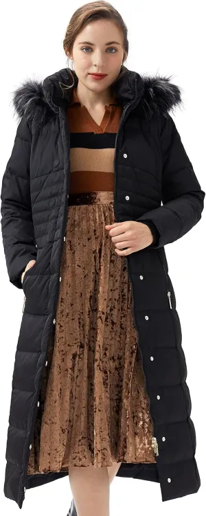 Orolay Women Warm Down Jacket with Hood Fur Long Puffer Coat