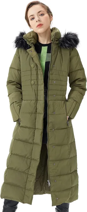 Orolay Women Warm Down Jacket with Hood Fur Long Puffer Coat