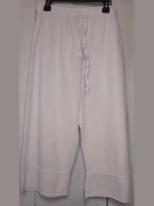 Pants-White-Split Bottom Wide Leg Crop-Women's-S-1302
