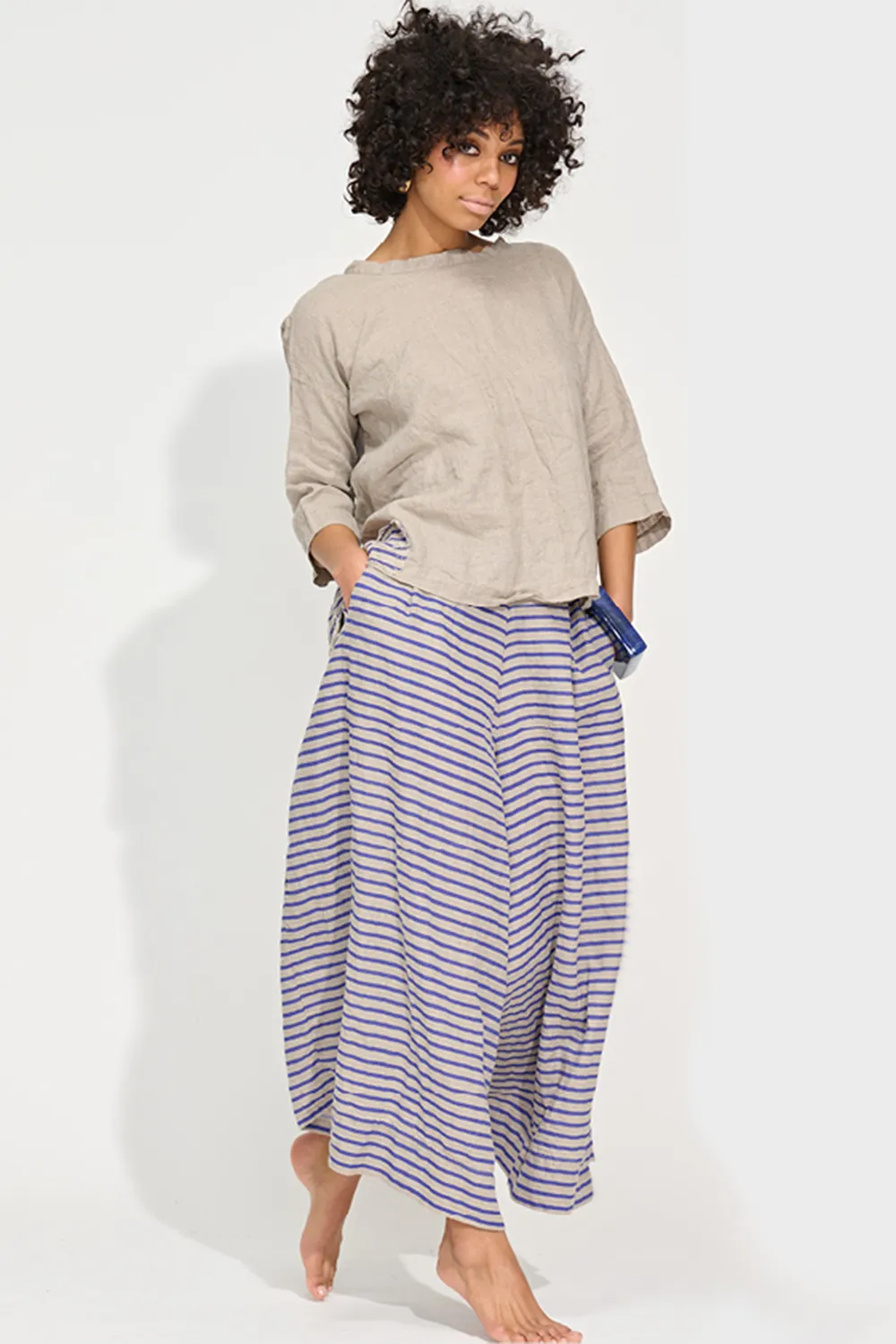 Patch Top in Flax / Blue Mini Stripe