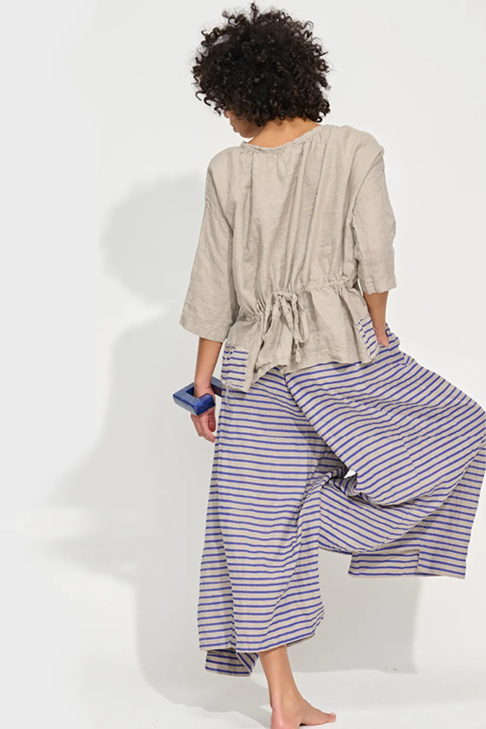 Patch Top in Flax / Blue Mini Stripe