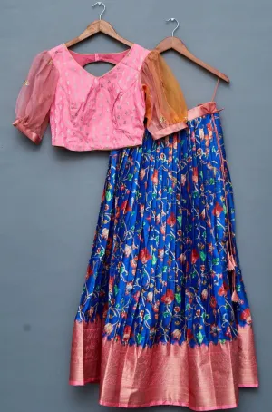 Peach and Blue Crop Top Lehanga