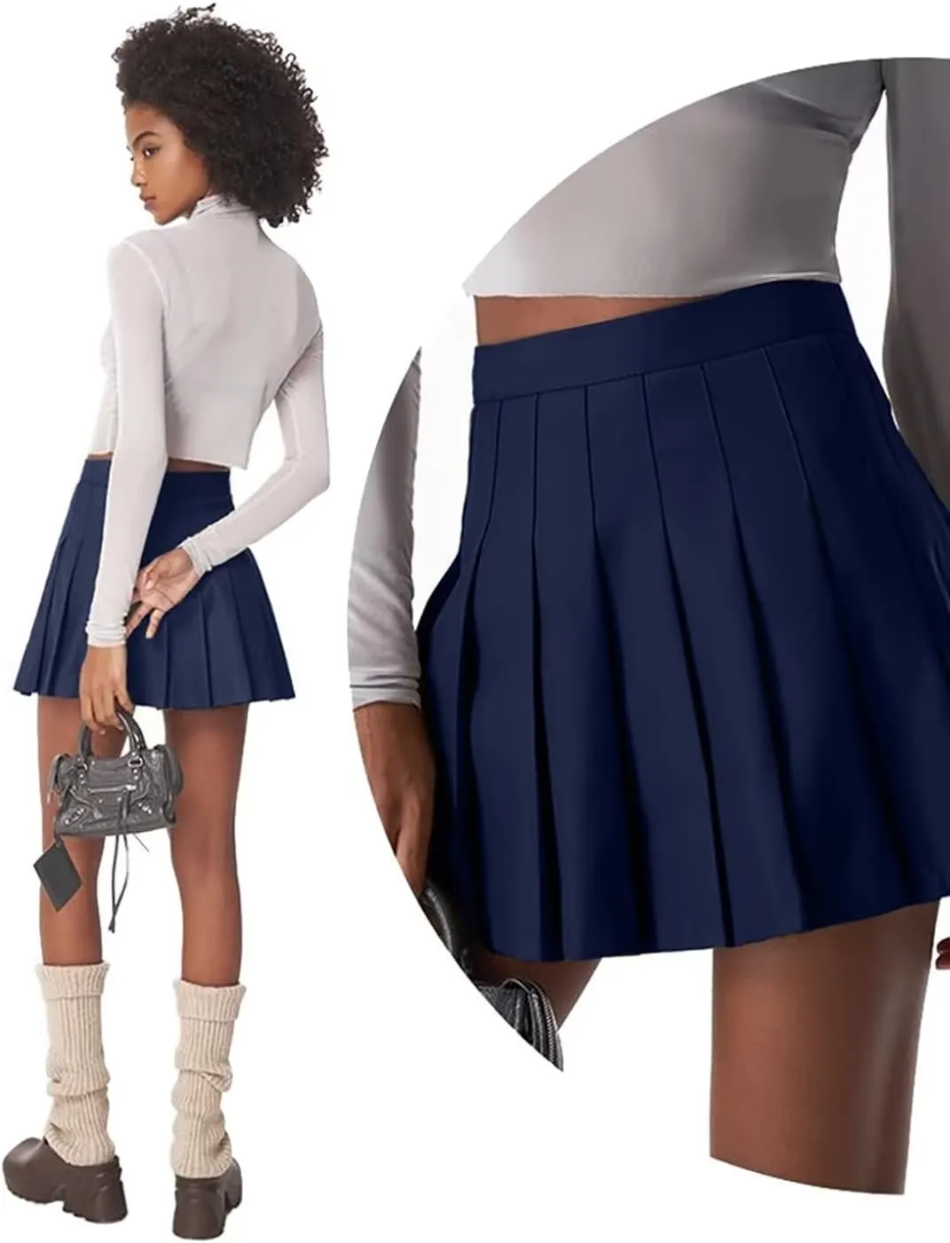 Pleated Mini Skirt High Waisted Tennis Skirts Skorts for Women Girls School Uniform Dress Cheer Skirt with Shorts,2T-4XL