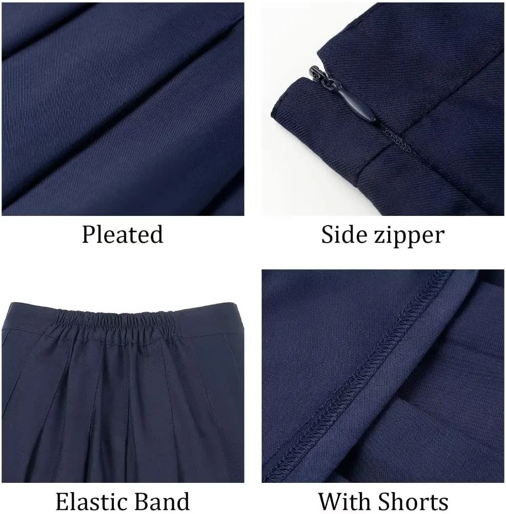 Pleated Mini Skirt High Waisted Tennis Skirts Skorts for Women Girls School Uniform Dress Cheer Skirt with Shorts,2T-4XL