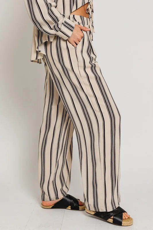 Pleated Striped Wide Leg Pants