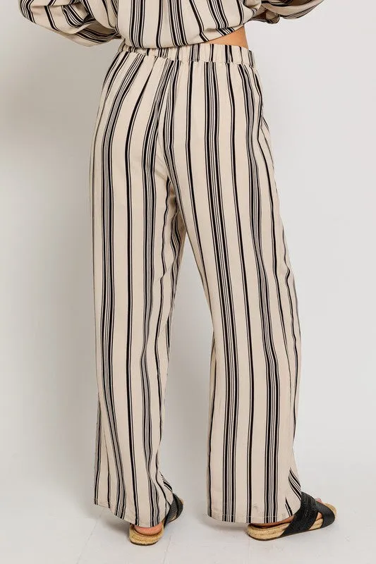 Pleated Striped Wide Leg Pants