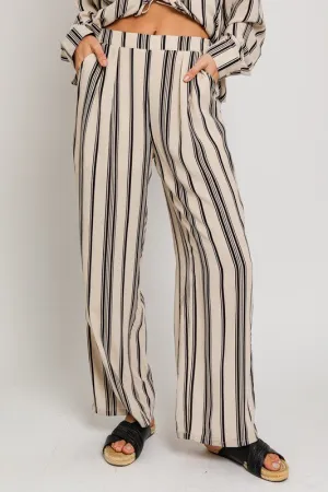 Pleated Striped Wide Leg Pants