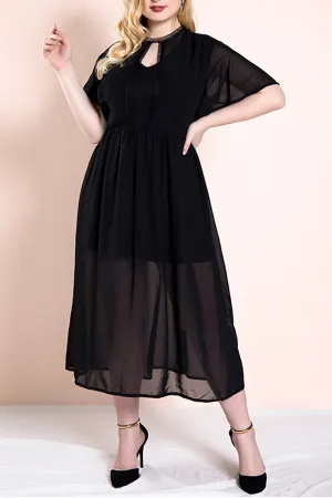Plus Size Black Chiffon Midi Dress