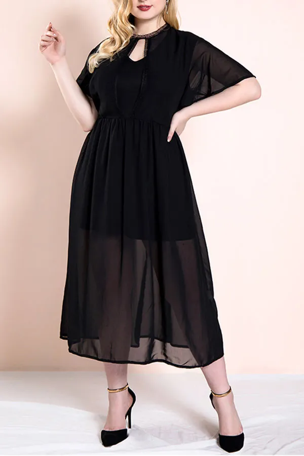 Plus Size Black Chiffon Midi Dress