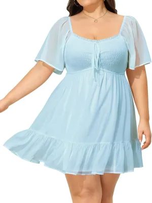 Plus Size Women's Sweetheart Neckline Dress Smocked Short Summer Sundress Chiffon Mini Cute Graduation Dresses