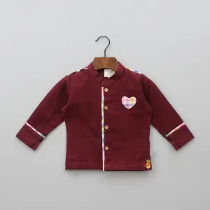 Pre Order: Maroon Heart Patch Detailed Shirt