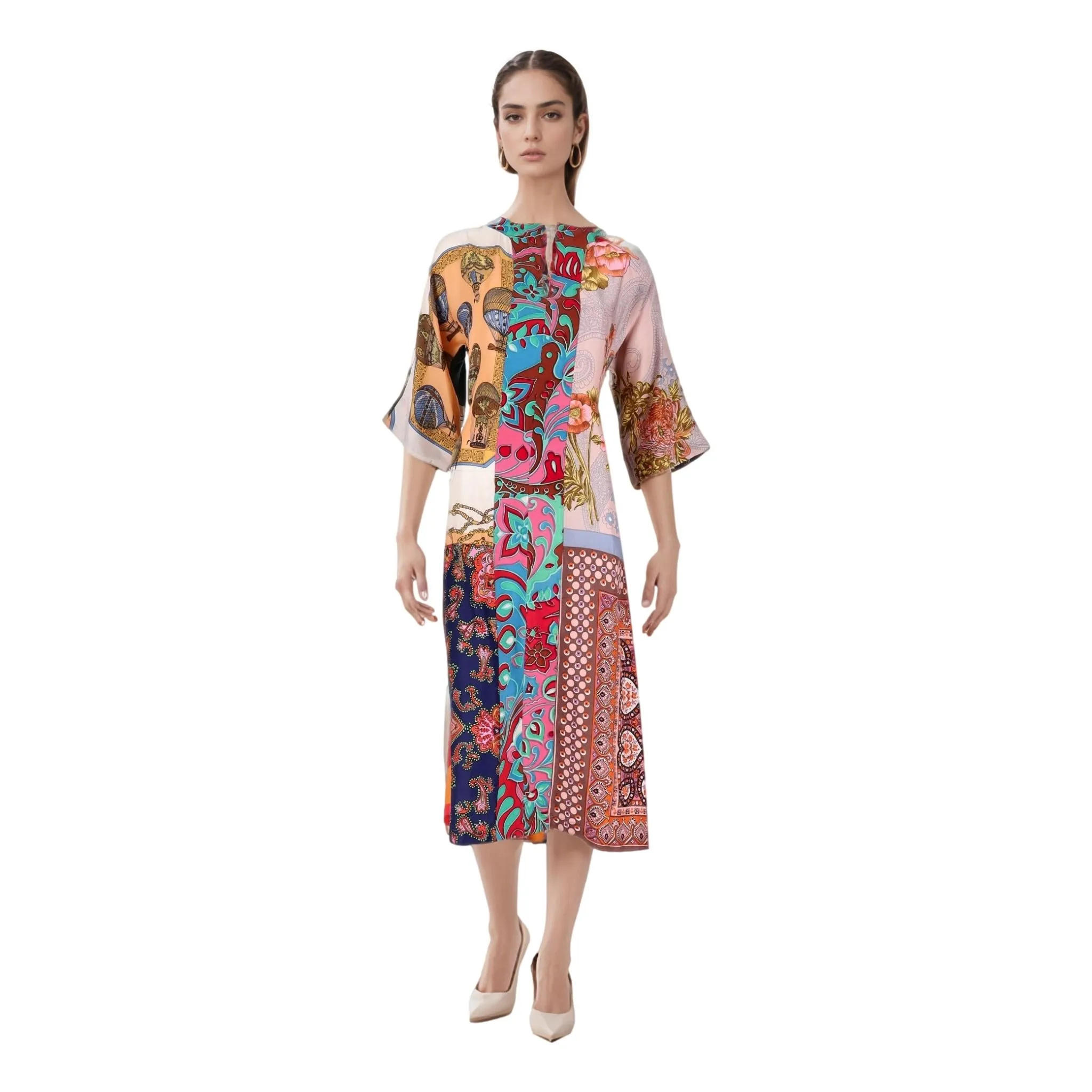Rianna Nina Patchwork Silk Kimono Dress. Size S