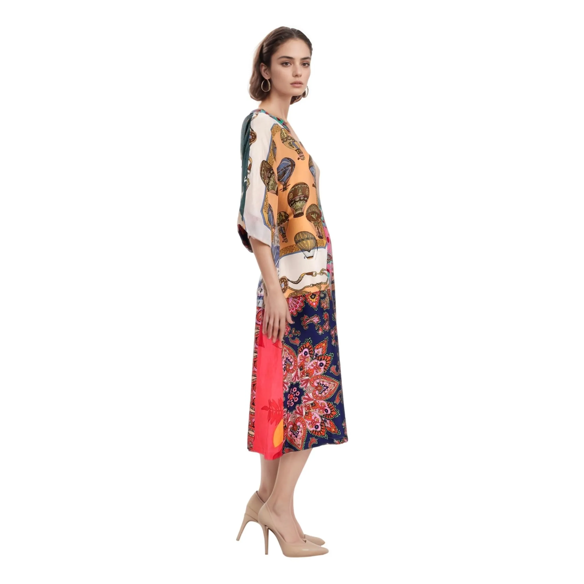 Rianna Nina Patchwork Silk Kimono Dress. Size S