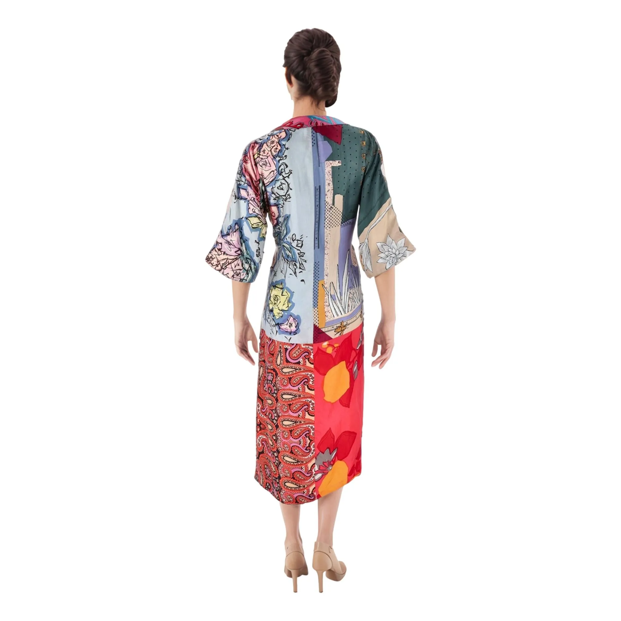 Rianna Nina Patchwork Silk Kimono Dress. Size S