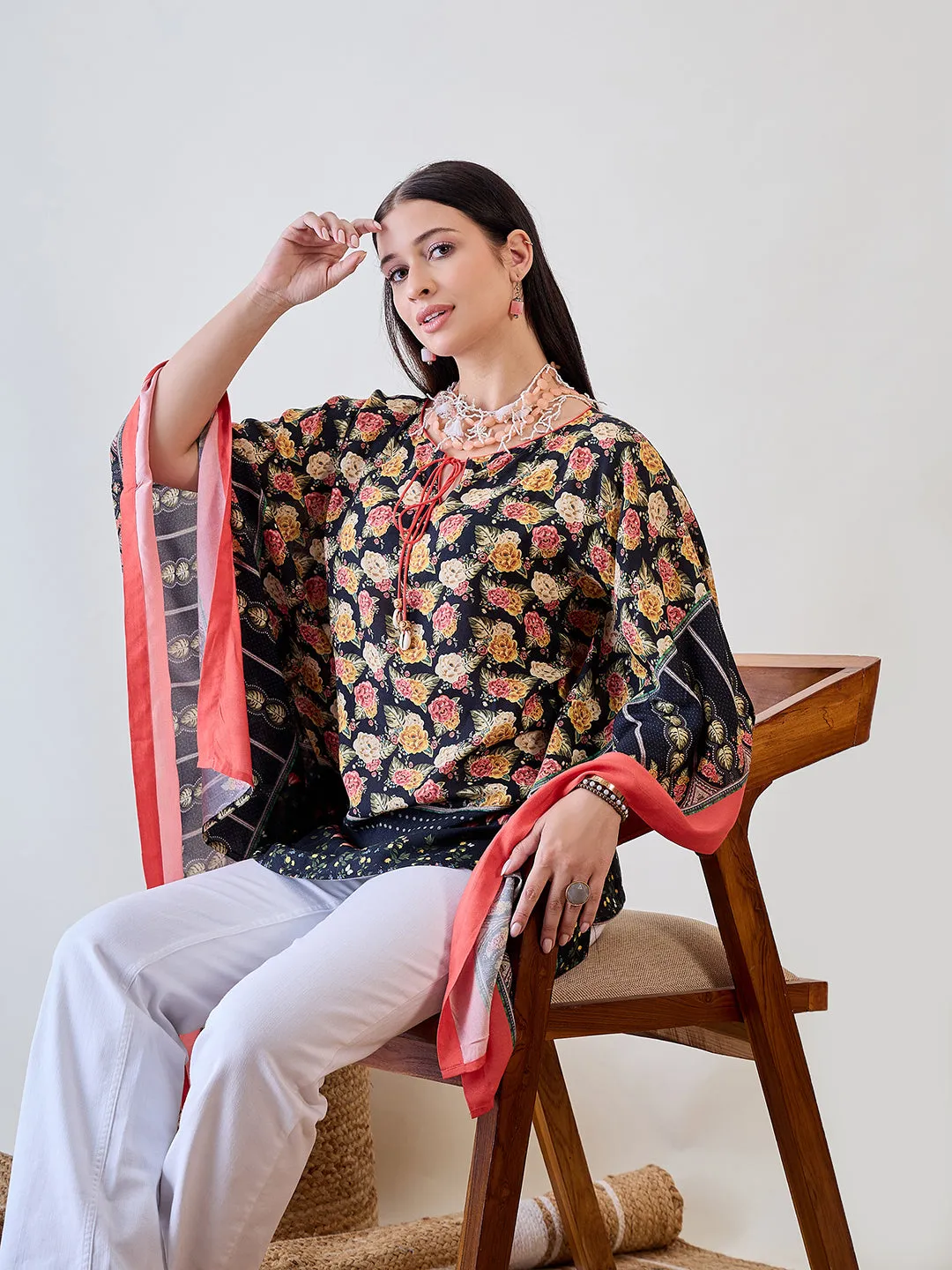Rose Floral Viscose Kaftan Crop Top