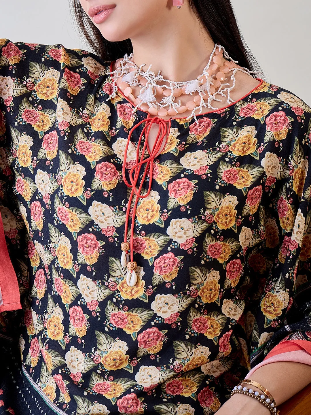 Rose Floral Viscose Kaftan Crop Top