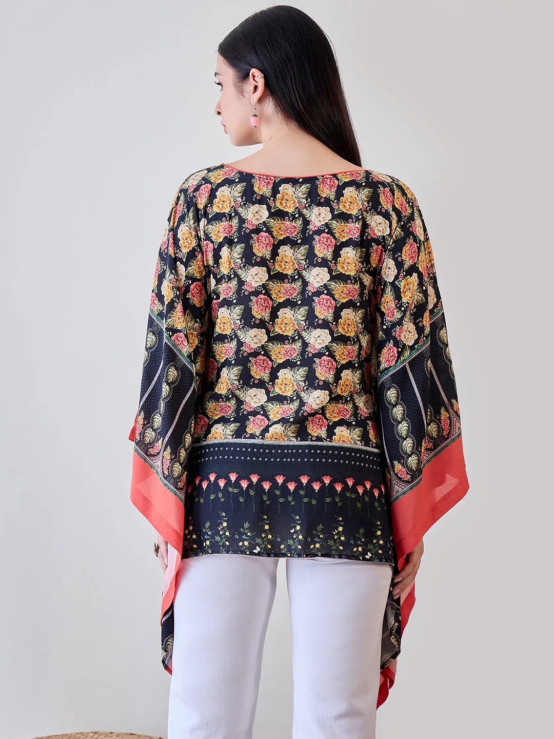 Rose Floral Viscose Kaftan Crop Top