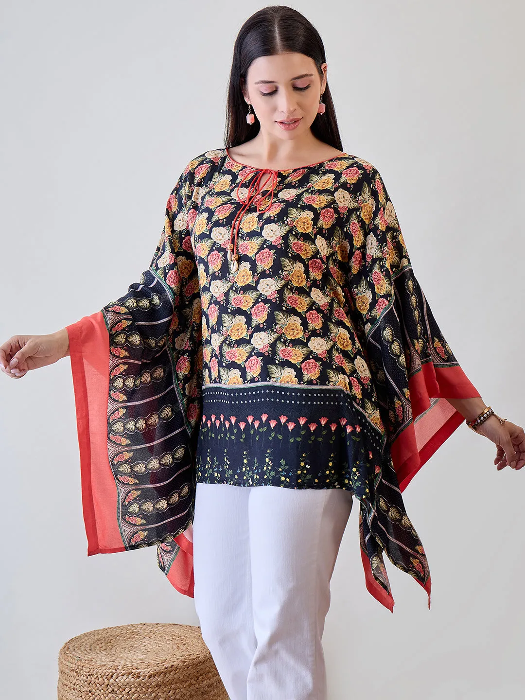 Rose Floral Viscose Kaftan Crop Top