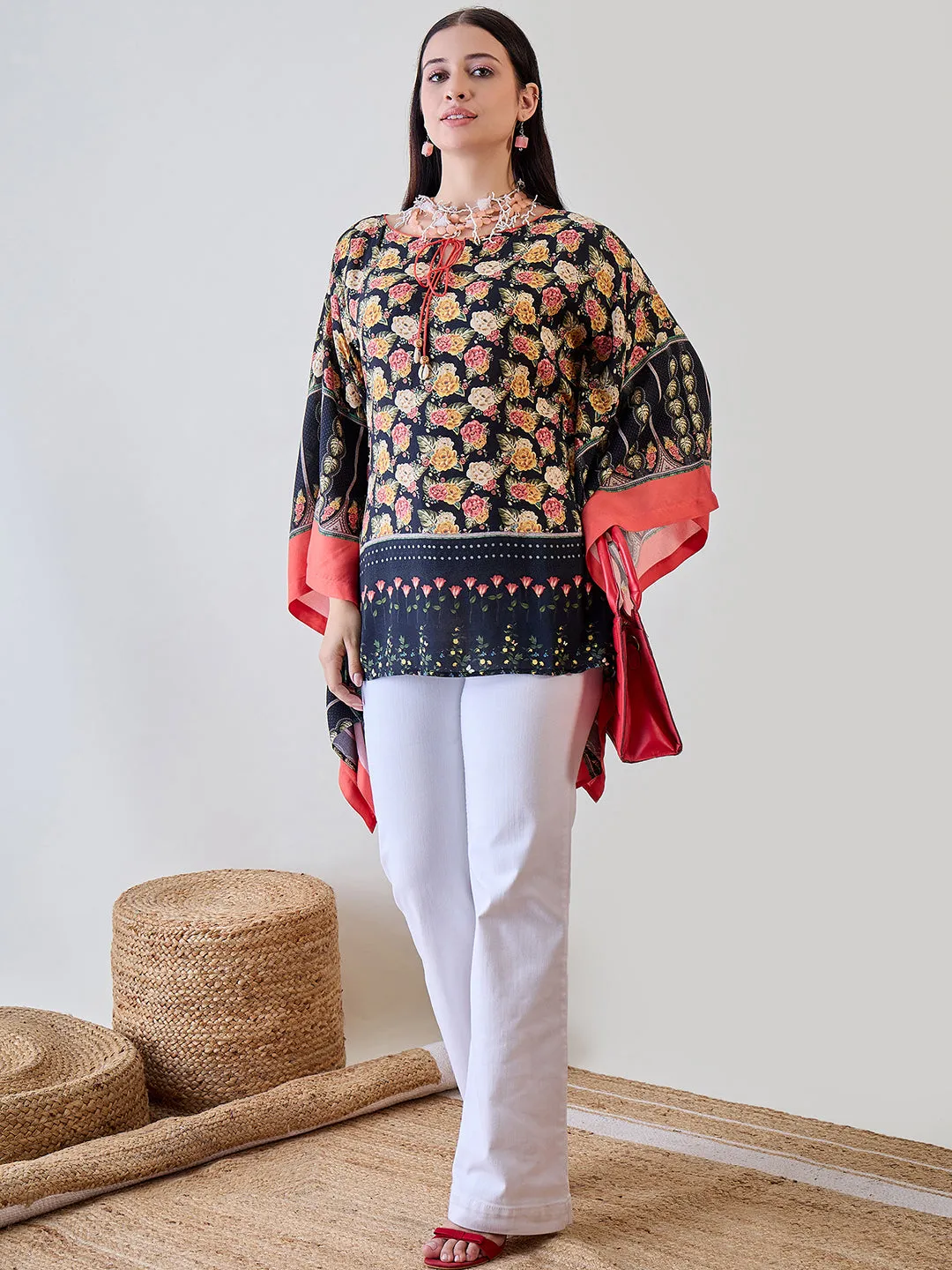 Rose Floral Viscose Kaftan Crop Top